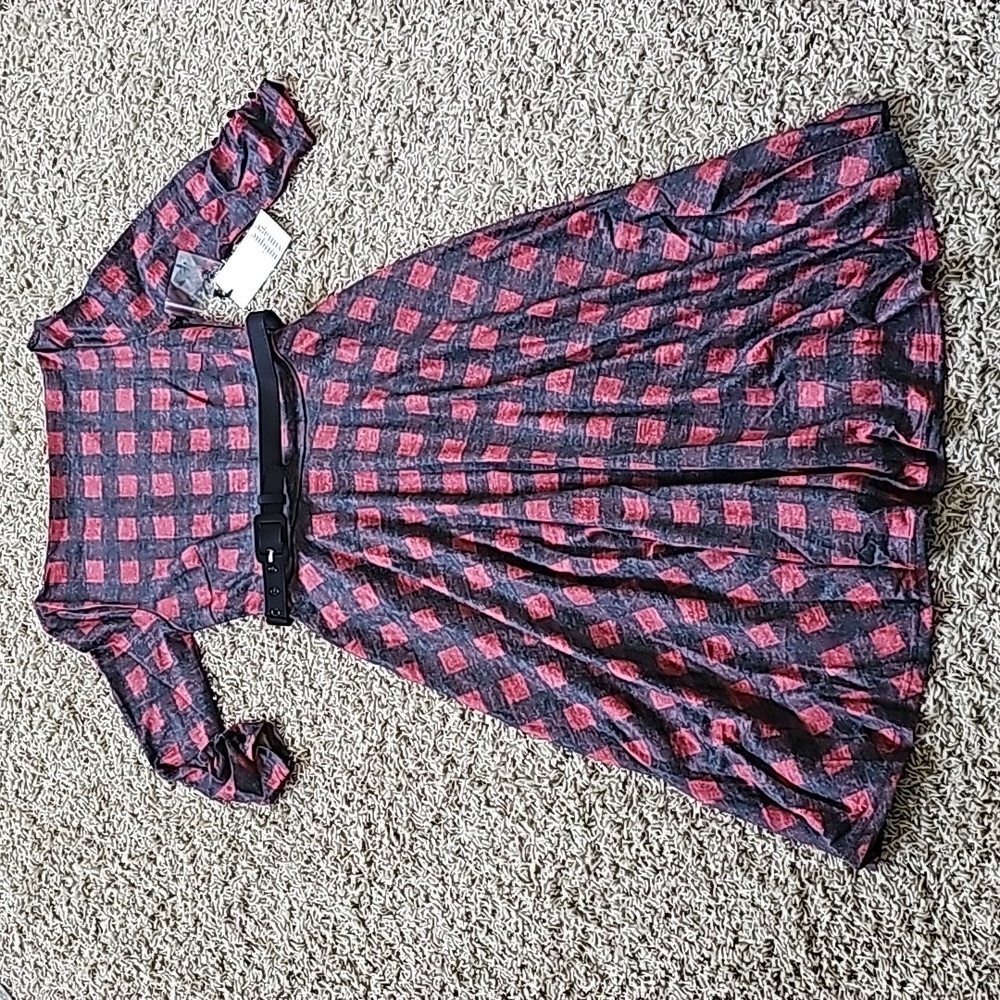NWT UNIQUE VINTAGE Burgundy & Black Plaid Devon Swing Dress Belted Small 4 - Picture 4 of 9